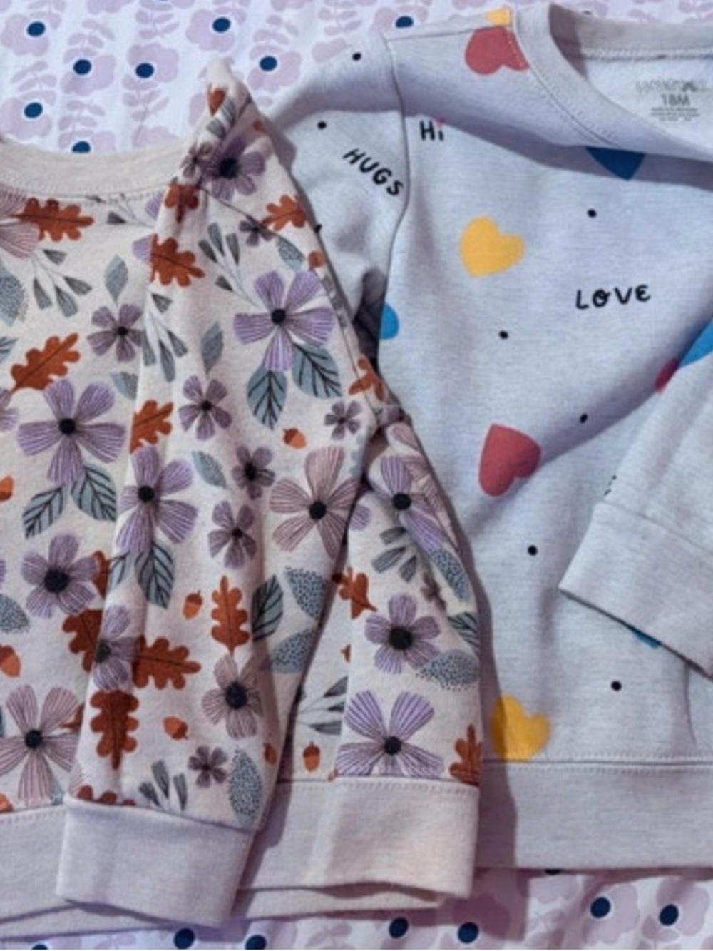 Girls' Lavender Floral & Heart Print Sweatshirts - 18M